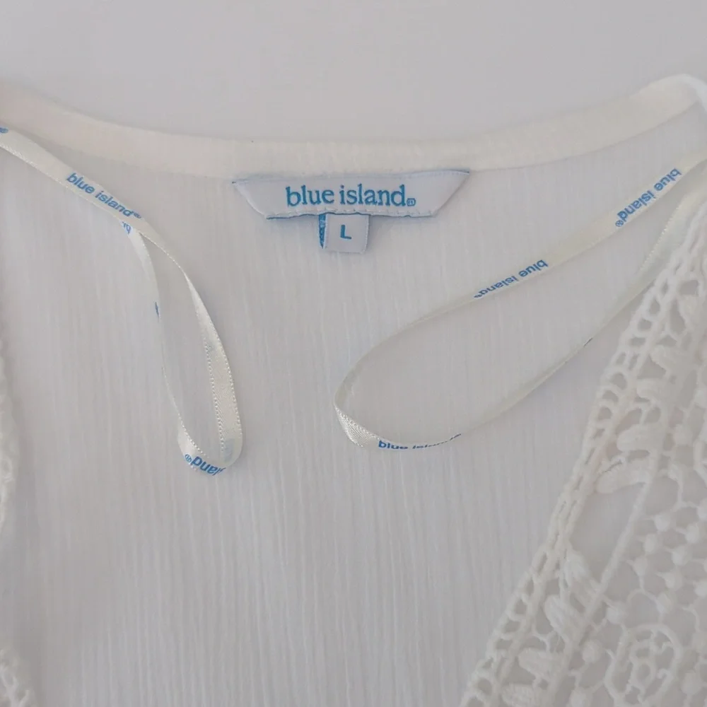 Blue Island Cotton Gauze Beach Cover Up White size Large - Picture 4 of 8